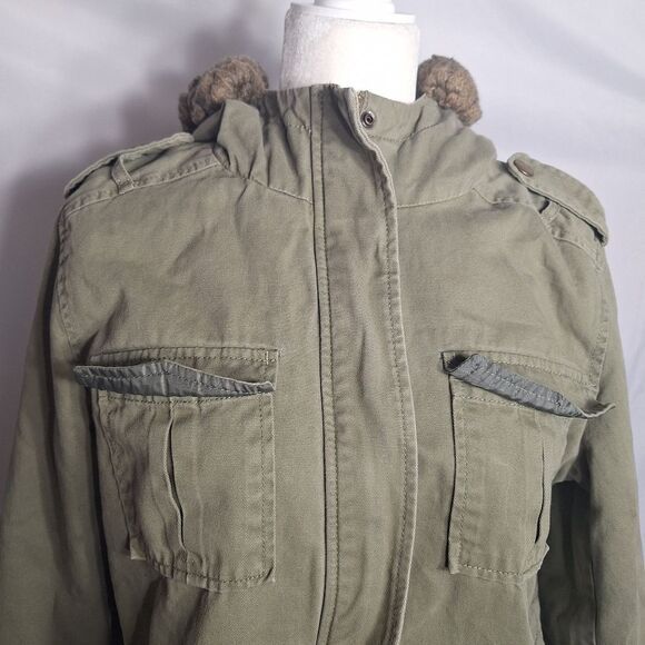 Old Navy Womens Olive Hooded Parka Utility Jacket Faux Sherpa Cotton Medium - Picture 3 of 12
